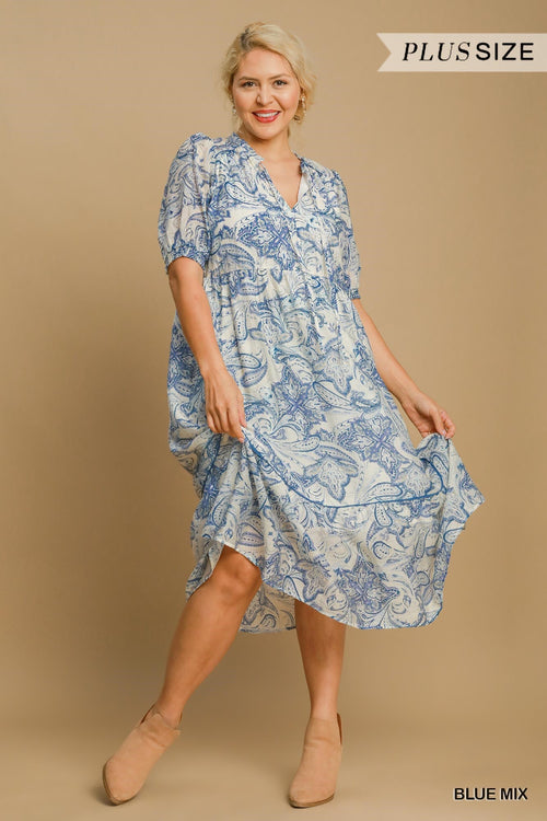 A1 Paisley Blues Dress in Curvy Sizes