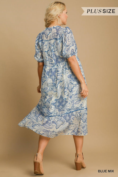 A1 Paisley Blues Dress in Curvy Sizes